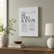 Psalm 46 Be Still And Know Christian Wall Art, Minimalist Prayer Room Poster - Format: Stretched Canvas