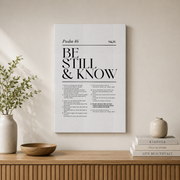 Psalm 46 Be Still And Know Christian Wall Art, Minimalist Prayer Room Poster - Format: Stretched Canvas