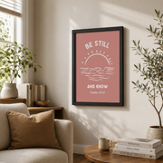 Psalm 46 Beachy Christian Wall Art, Tropical Bible Verse Poster - Format: Black Framed Poster