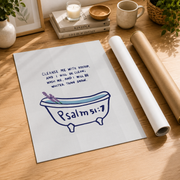 Psalm 51 Christian Bathroom Wall Art Set, Blue Scripture Prints - Format: Rolled Canvas