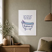 Psalm 51 Christian Bathroom Wall Art Set, Blue Scripture Prints - Format: Unframed Paper Poster