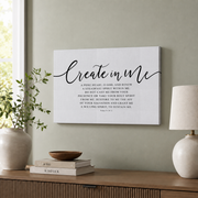 Psalm 51 Create In Me A Pure Heart Christian Wall Art, Scripture Poster - Format: Stretched Canvas
