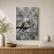 Psalm 91:4 He Will Cover You Christian Wall Art, Feather Scripture Poster - Format: Stretched Canvas