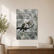 Psalm 91:4 He Will Cover You Christian Wall Art, Feather Scripture Poster - Format: Unframed Paper Poster