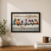 Psalm 91:4 Hummingbird Christian Wall Art, He Will Cover You Scripture Poster - Format: Black Framed Poster