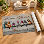 Psalm 91:4 Hummingbird Christian Wall Art, He Will Cover You Scripture Poster - Format: Rolled Canvas