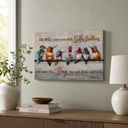 Psalm 91:4 Hummingbird Christian Wall Art, He Will Cover You Scripture Poster - Format: Stretched Canvas