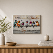 Psalm 91:4 Hummingbird Christian Wall Art, He Will Cover You Scripture Poster - Format: Stretched Canvas