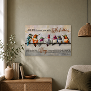 Psalm 91:4 Hummingbird Christian Wall Art, He Will Cover You Scripture Poster - Format: Unframed Paper Poster
