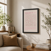 Psalm 91 Pink Floral Christian Wall Art, Bible Verse Scripture Poster - Format: Black Framed Poster
