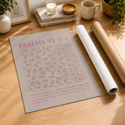 Psalm 91 Pink Floral Christian Wall Art, Bible Verse Scripture Poster - Format: Rolled Canvas