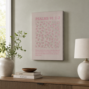 Psalm 91 Pink Floral Christian Wall Art, Bible Verse Scripture Poster - Format: Stretched Canvas