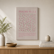 Psalm 91 Pink Floral Christian Wall Art, Bible Verse Scripture Poster - Format: Stretched Canvas