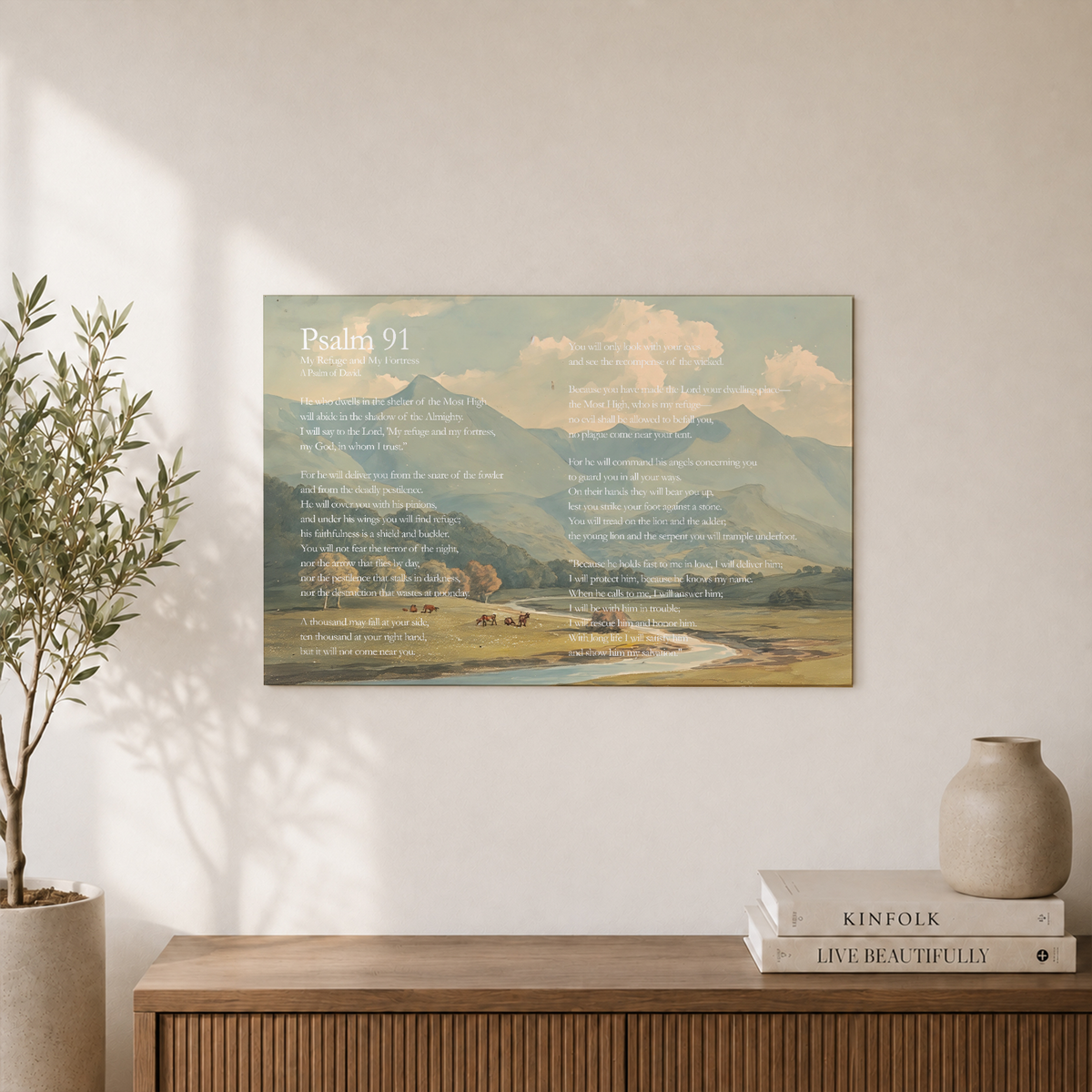 Psalm 91 Vintage Landscape Christian Wall Art, Faith Scripture Poster - Format: Unframed Paper Poster