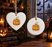 Pumpkin Made of Books Ornament for Readers Glass Ornament - Material: Circle Ceramic Ornament