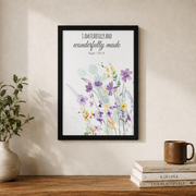 Purple Wildflower Christian Nursery Wall Art Set, Girls Scripture Prints - Format: Black Framed Poster