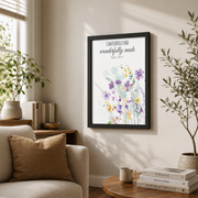 Purple Wildflower Christian Nursery Wall Art Set, Girls Scripture Prints - Format: Black Framed Poster