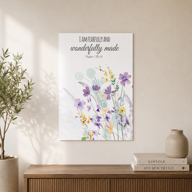 Purple Wildflower Christian Nursery Wall Art Set, Girls Scripture Prints - Format: Unframed Paper Poster
