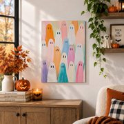 Rainbow Ghost Party Painting Pink Halloween Wall Art Cute Spooky Pastel Fall Decor Print - Format: Unframed Paper Poster