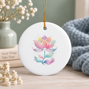 Rainbow Lotus Flower Yoga Boho Glass Ornament - Material: Circle Ceramic Ornament