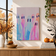 Rainbow Pastel Ghosts Painting Halloween Wall Art Cute Girly Spooky Room Decor Print - Format: Stretched Canvas
