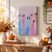 Rainbow Pastel Ghosts Painting Halloween Wall Art Cute Girly Spooky Room Decor Print - Format: Stretched Canvas