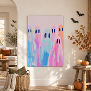Rainbow Pastel Ghosts Painting Halloween Wall Art Cute Girly Spooky Room Decor Print - Format: Unframed Paper Poster