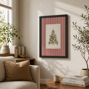 Red Christmas Tree Wall Art Holiday Poster Evergreen Pine Tree Print Christmas Decor Unframed - Format: Black Framed Poster