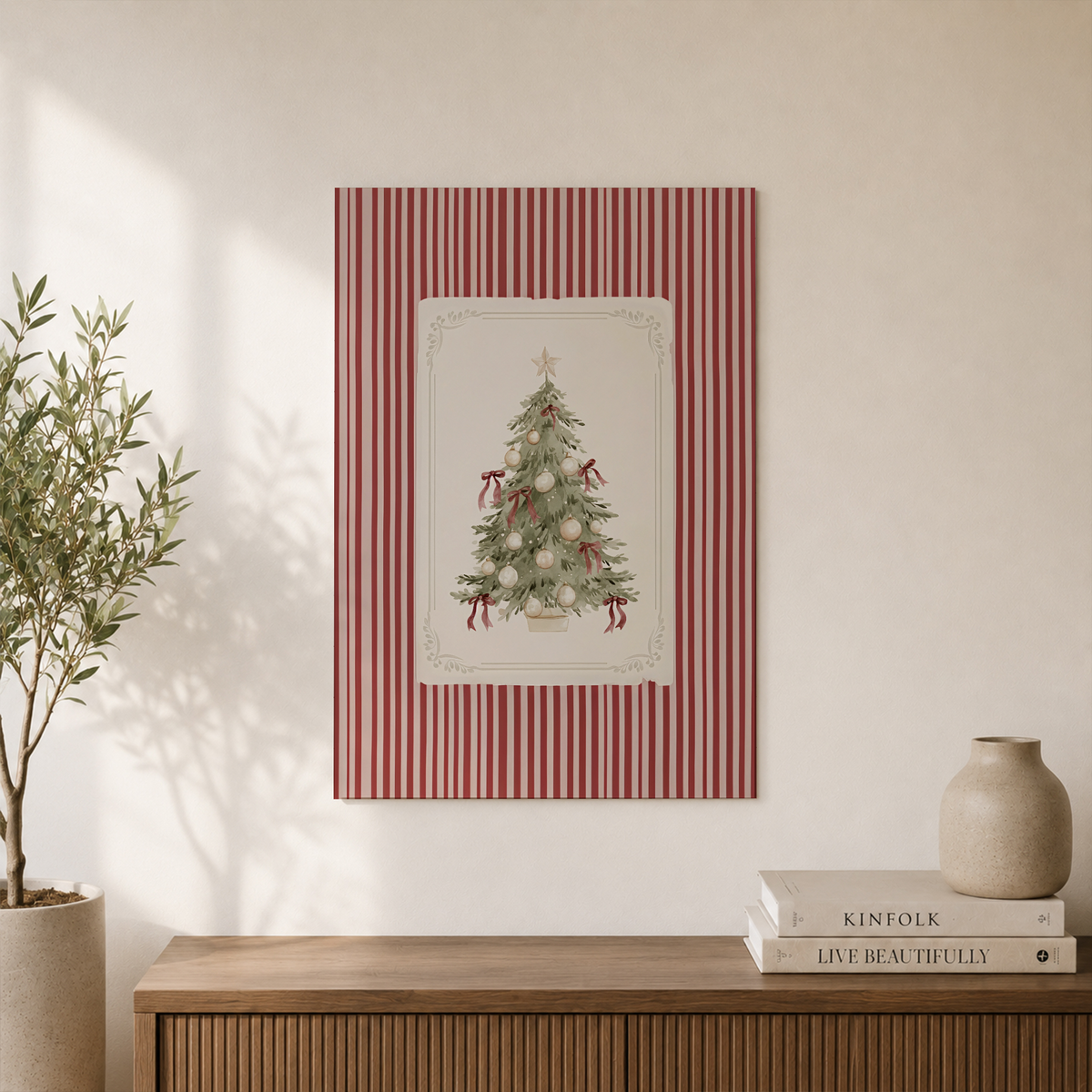 Red Christmas Tree Wall Art Holiday Poster Evergreen Pine Tree Print Christmas Decor Unframed - Format: Unframed Paper Poster