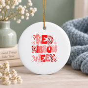 Red Ribbon Coquette Bow Awareness Gift Decoration Glass Ornament - Material: Circle Ceramic Ornament