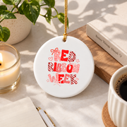 Red Ribbon Coquette Bow Awareness Gift Decoration Glass Ornament - Material: Circle Ceramic Ornament