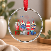Red White Brew Iced Coffee Patriotic Summer Glass Ornament - Material: Circle Glass Ornament