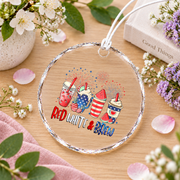 Red White Brew Iced Coffee Patriotic Summer Glass Ornament - Material: Circle Glass Ornament