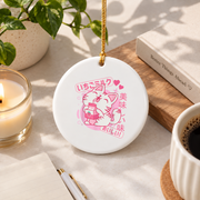 Retro 90s Japanese Kawaii Strawberry Milk Cat Glass Ornament - Material: Circle Ceramic Ornament