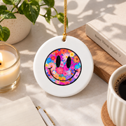 Retro Aesthetic Happy Daisy Smile Face Preppy Glass Ornament - Material: Circle Ceramic Ornament