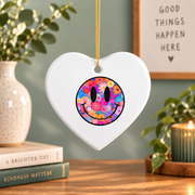 Retro Aesthetic Happy Daisy Smile Face Preppy Glass Ornament - Material: Heart Ceramic Ornament