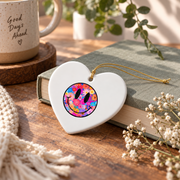Retro Aesthetic Happy Daisy Smile Face Preppy Glass Ornament - Material: Heart Ceramic Ornament