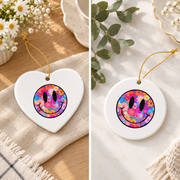 Retro Aesthetic Happy Daisy Smile Face Preppy Glass Ornament - Material: Heart Ceramic Ornament