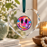 Retro Aesthetic Happy Daisy Smile Face Preppy Glass Ornament - Material: Heart Glass Ornament