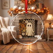 Retro Boho Christian Ghost Ornament with Spiritual Theme Glass Ornament - Material: Circle Glass Ornament