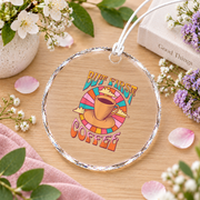 Retro Coffee Caffeine Saying But First Coffee Lover Glass Ornament - Material: Circle Glass Ornament