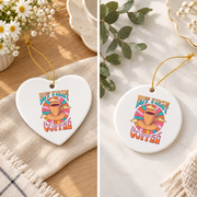 Retro Coffee Caffeine Saying But First Coffee Lover Glass Ornament - Material: Heart Ceramic Ornament
