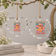 Retro Coffee Caffeine Saying But First Coffee Lover Glass Ornament - Material: Heart Glass Ornament