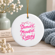 Retro Coquette Bow Cute Feminine Aesthetic Gift Glass Ornament - Material: Circle Ceramic Ornament