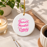 Retro Coquette Bow Cute Feminine Aesthetic Gift Glass Ornament - Material: Circle Ceramic Ornament