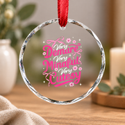 Retro Coquette Bow Cute Feminine Aesthetic Gift Glass Ornament - Material: Circle Glass Ornament