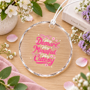 Retro Coquette Bow Cute Feminine Aesthetic Gift Glass Ornament - Material: Circle Glass Ornament