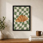 Retro Croissant Wall Art Cute Kitchen Poster Foodie Trendy Home Decor Cooking Print Unframed - Format: Black Framed Poster