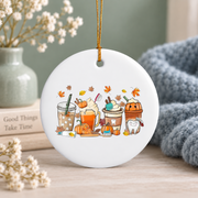 Retro Fall Coffee Dentist Tooth Hygienist Gift Glass Ornament - Material: Circle Ceramic Ornament