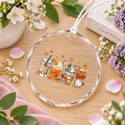 Retro Fall Coffee Dentist Tooth Hygienist Gift Glass Ornament - Material: Circle Glass Ornament